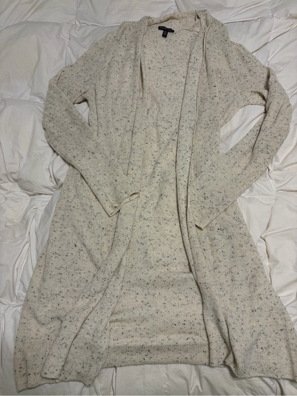 Eileen Fisher Speckled Cream Open-Front Long Cardigan